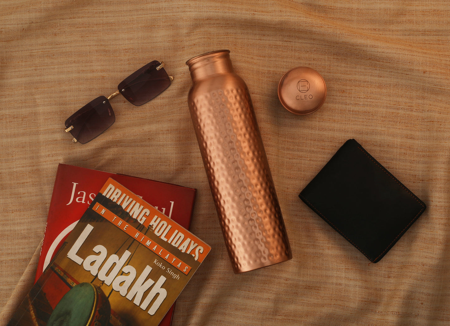Hand Crafted Hammered Copper Bottle With Canvas Bag & Sustainable Coir Brush