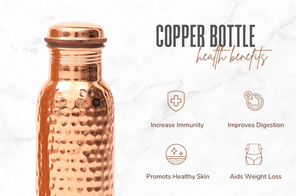 Hand Crafted Hammered Copper Bottle With Bag - CLEO HOME