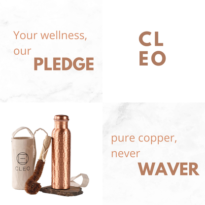 Hand Crafted Hammered Copper Bottle With Canvas Bag & Sustainable Coir Brush - CLEO HOME