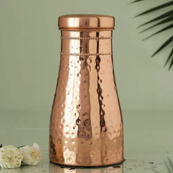 CLEO HOME (32 Oz/950 ml) Handcrafted Hammered-100% Ayurvedic Copper Water Bottle with Cleaning Brush and Canvas Bag | Lab-Tested, Leak-Proof Bottle - CLEO HOME