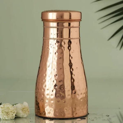 CLEO HOME (32 Oz/950 ml) Handcrafted Hammered-100% Ayurvedic Copper Water Bottle with Cleaning Brush and Canvas Bag | Lab-Tested, Leak-Proof Bottle - CLEO HOME