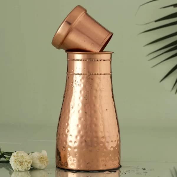 CLEO HOME (32 Oz/950 ml) Handcrafted Hammered-100% Ayurvedic Copper Water Bottle with Cleaning Brush and Canvas Bag | Lab-Tested, Leak-Proof Bottle - CLEO HOME