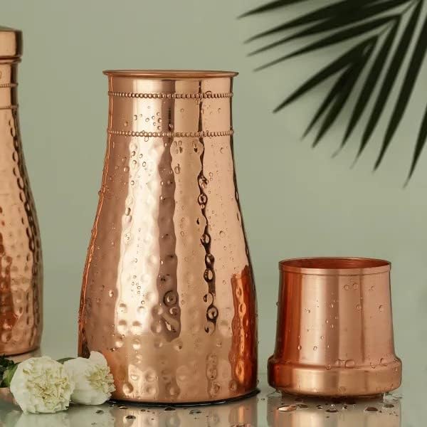 CLEO HOME (32 Oz/950 ml) Handcrafted Hammered-100% Ayurvedic Copper Water Bottle with Cleaning Brush and Canvas Bag | Lab-Tested, Leak-Proof Bottle - CLEO HOME