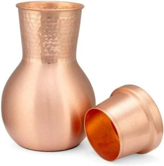 Handmade Pure Copper Water Pitcher | Bedside Carafe with Tumbler | Ideal Drinkware With Ayurveda and Yoga Benefits (1500ML) - CLEO HOME