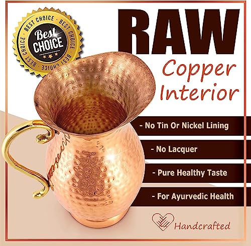 AVA DESIGNZ HandCrafted Hammered Copper Pitcher | Copper Jug with a Lid | Copper Carafe for Home, Hotel & Gifting (1100 ML) - CLEO HOME