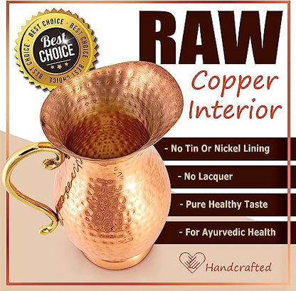 AVA DESIGNZ HandCrafted Hammered Copper Pitcher | Copper Jug with a Lid | Copper Carafe for Home, Hotel & Gifting (1100 ML) - CLEO HOME