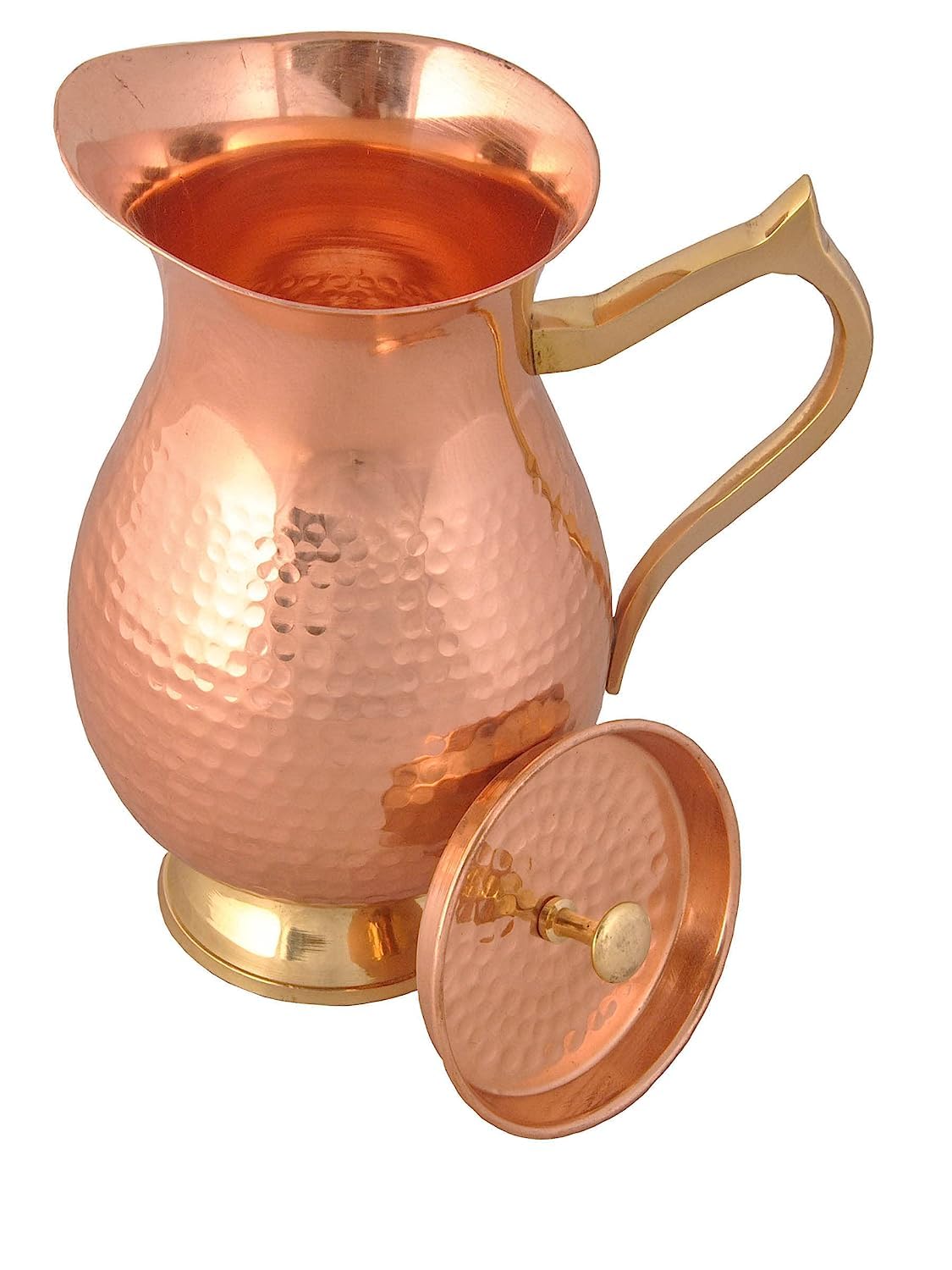 AVA DESIGNZ HandCrafted Hammered Copper Pitcher | Copper Jug with a Lid | Copper Carafe for Home, Hotel & Gifting (1100 ML) - CLEO HOME